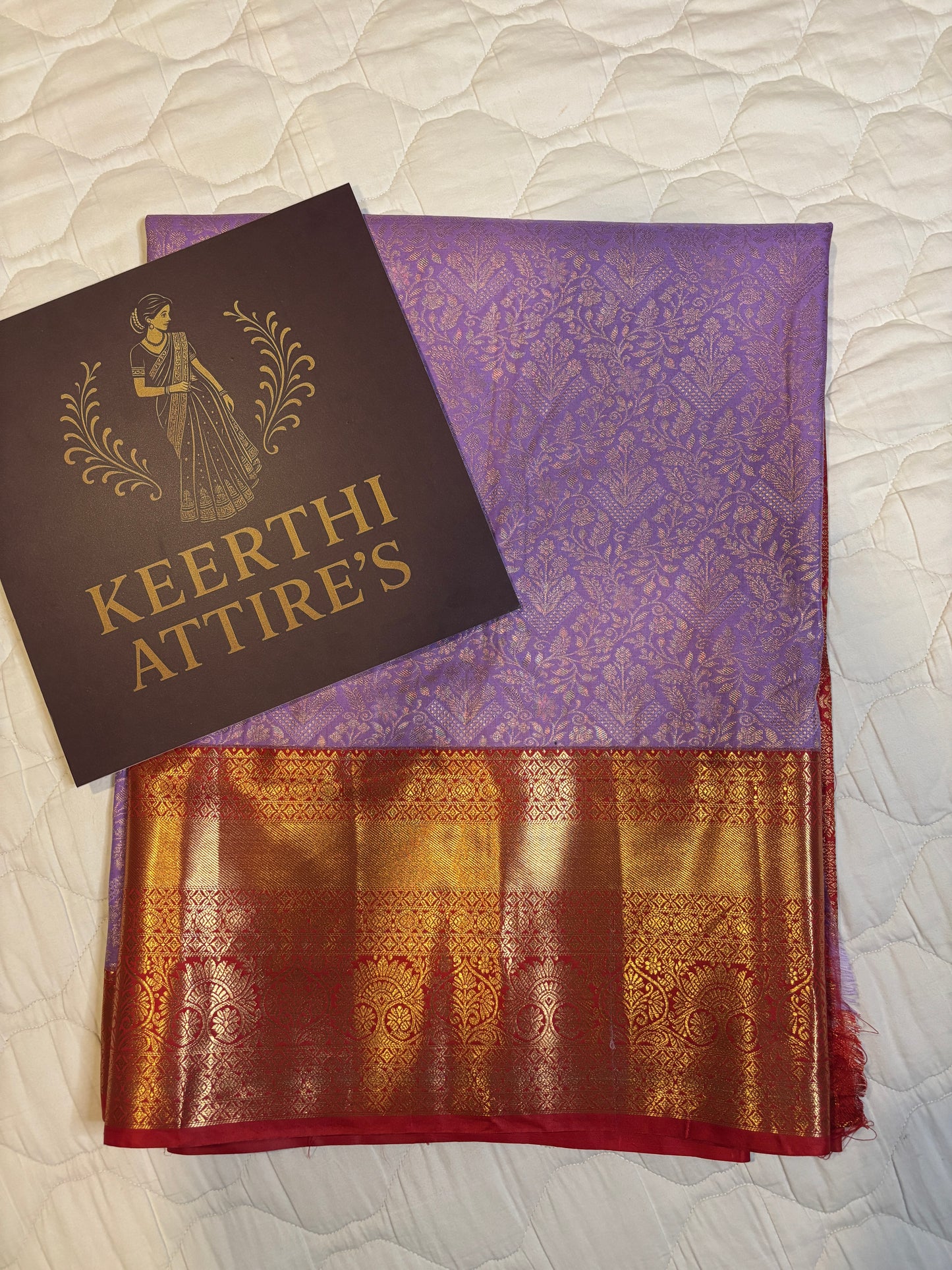 Royal Purple Kanchipuram Semi Silk Saree with Golden Floral Motifs