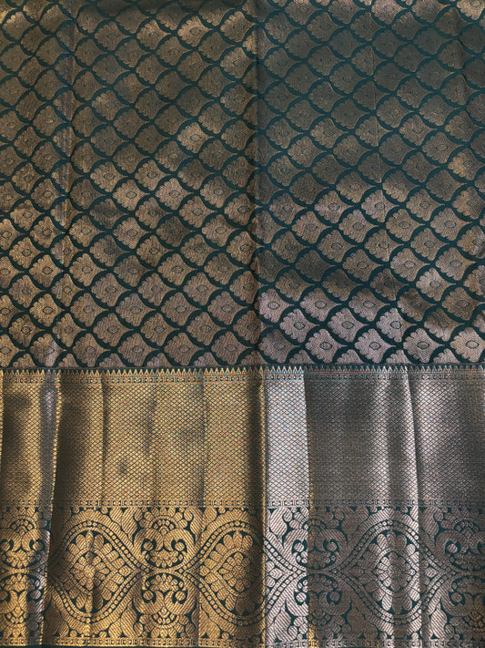 Lavender Silk Saree with Gold Zari and Green Border