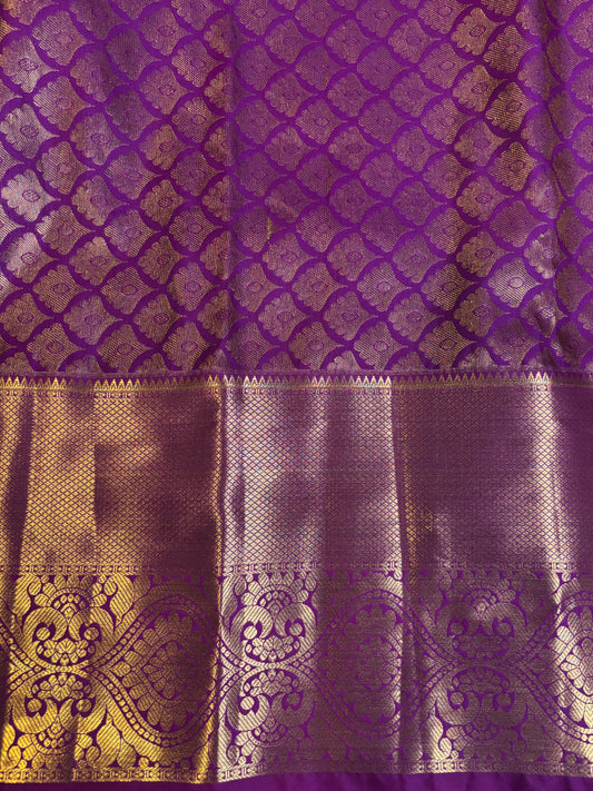 Emerald Green Silk Saree with Purple Border and Gold Zari