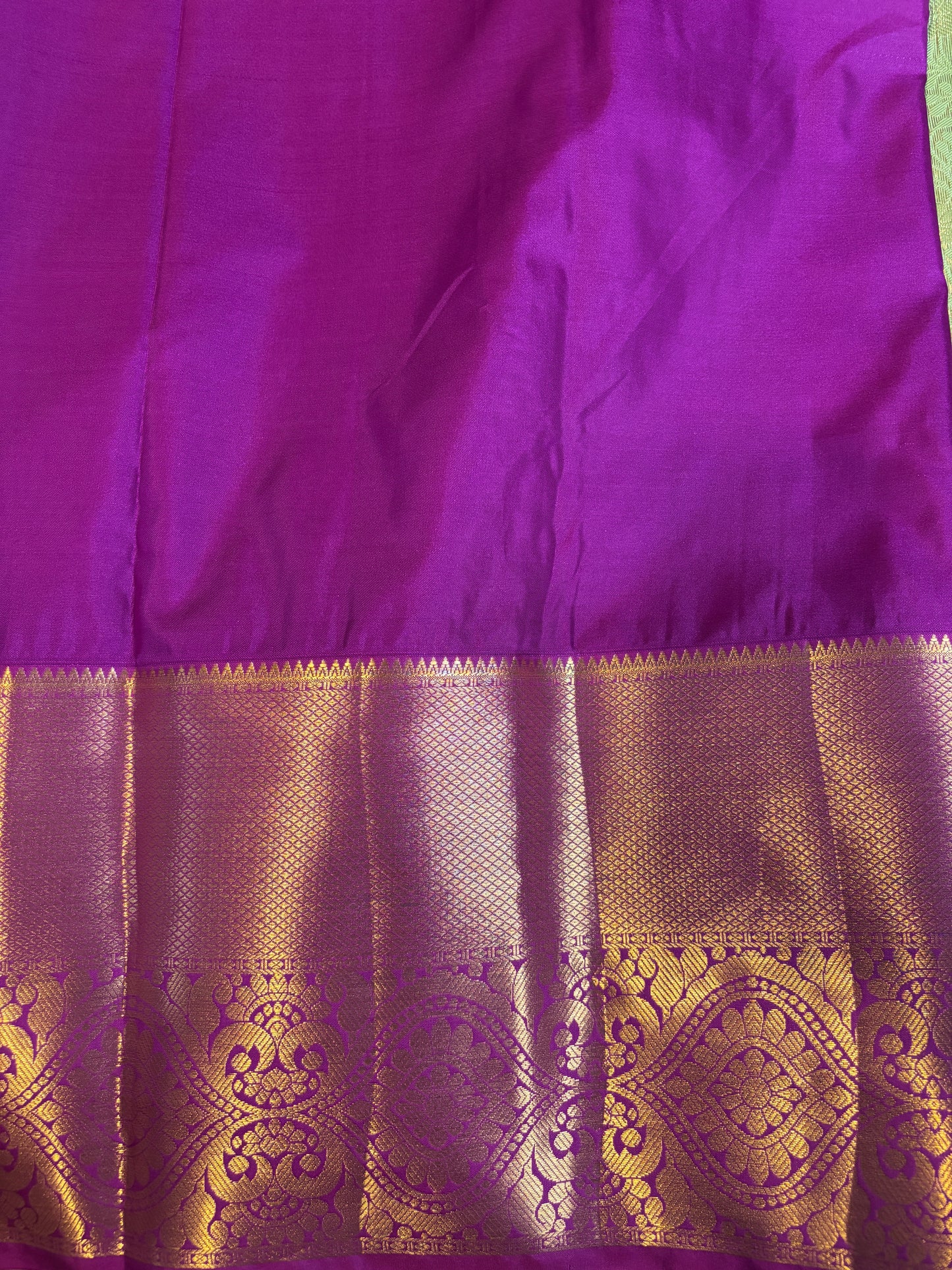 Emerald Green Silk Saree with Purple Border and Gold Zari