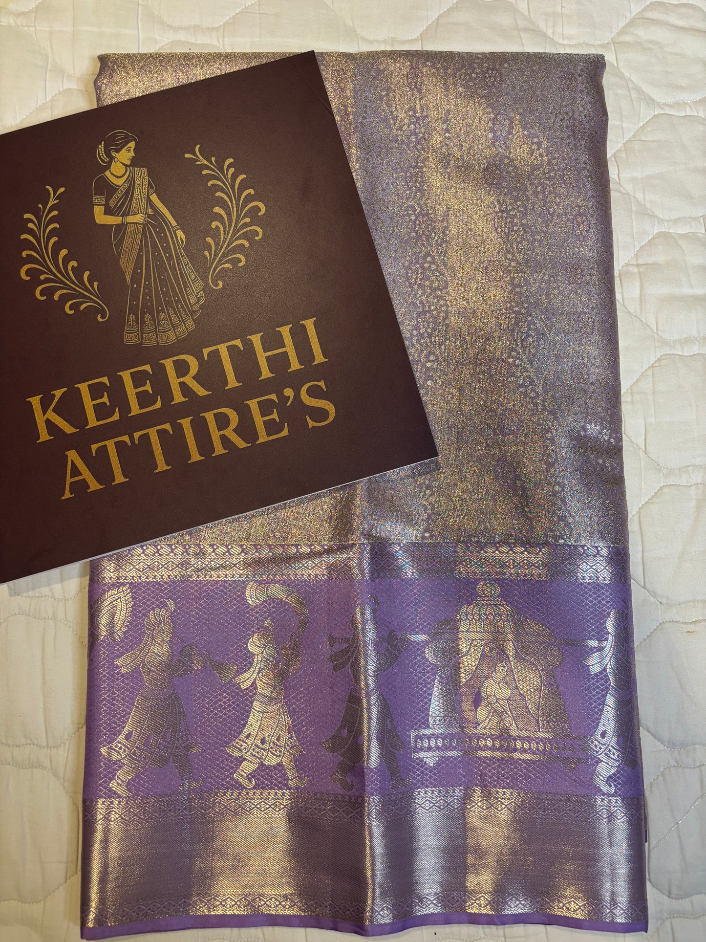 Elegant gold-Purple tissue pattu Saree with Intricate Palaki Design