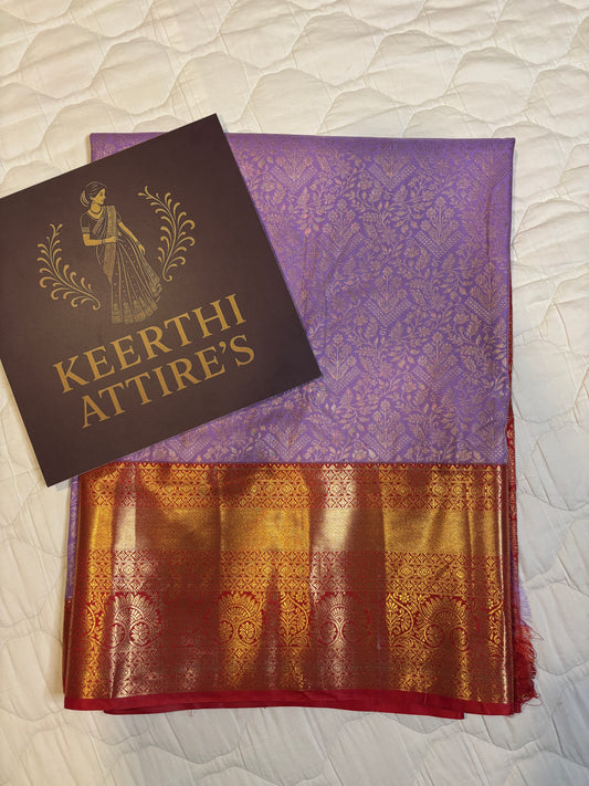 Royal Purple Kanchipuram Semi Silk Saree with Golden Floral Motifs