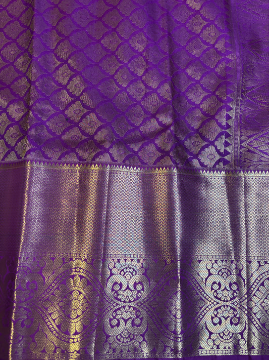 Elegant Green and Gold Sari with Purple Border