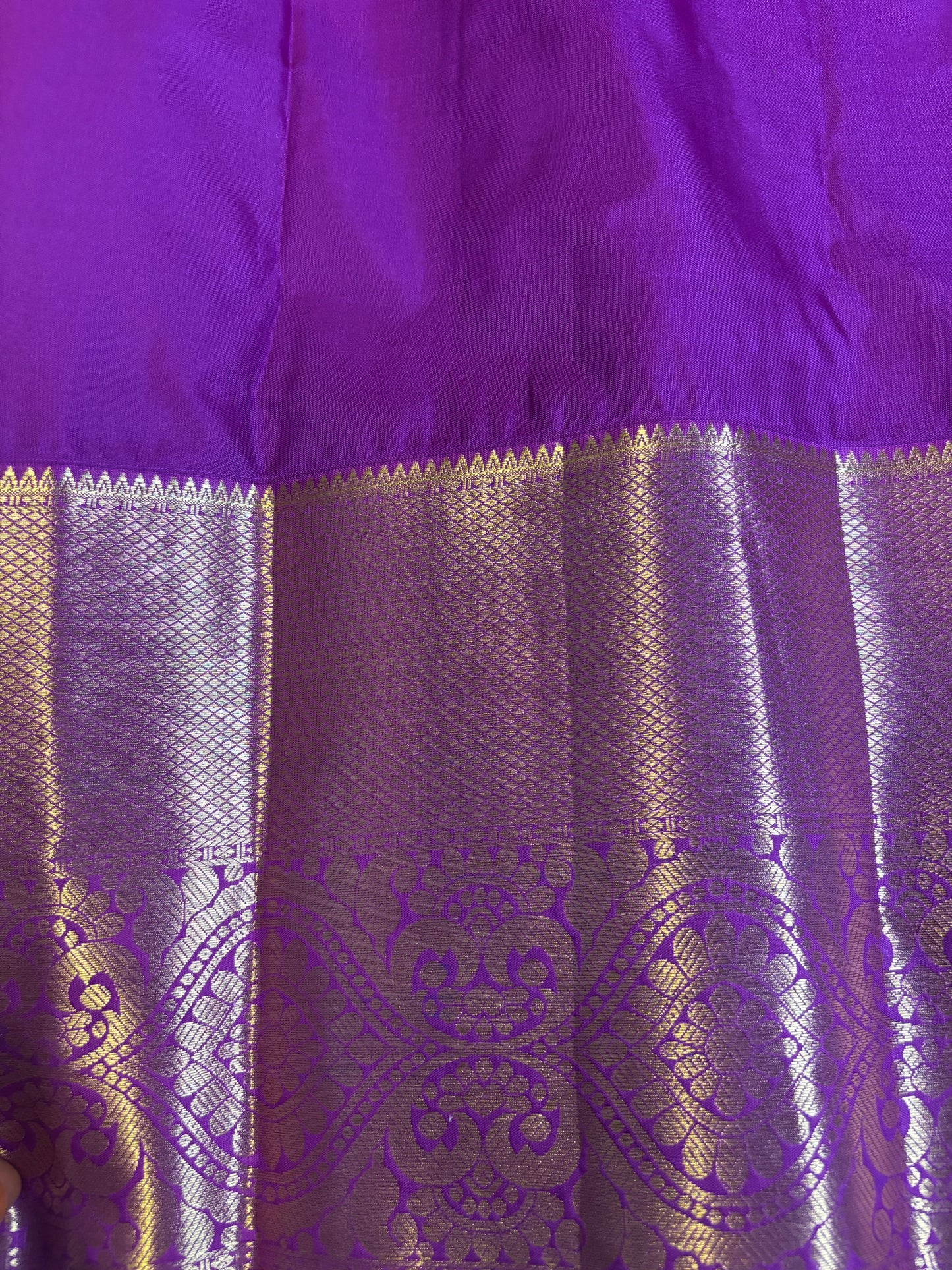 Elegant Green and Gold Sari with Purple Border