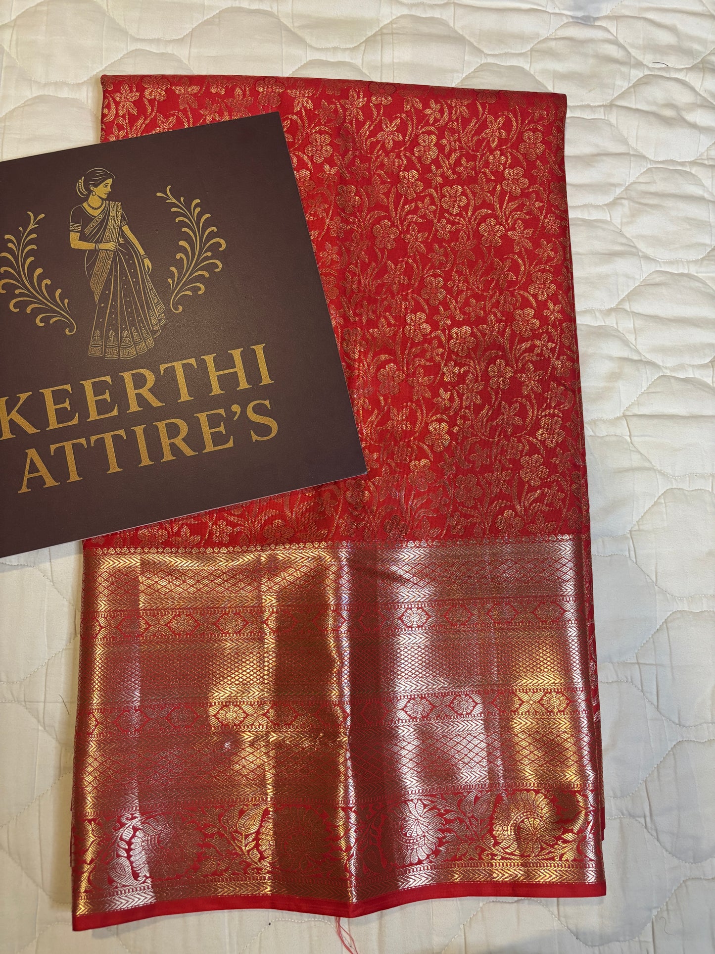 Elegant Red Saree Semi silk with Gold Accents