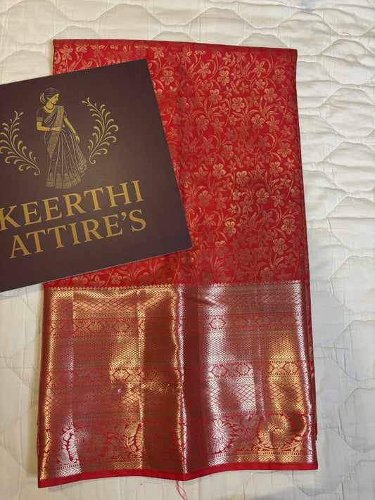 Elegant Red Saree Semi silk with Gold Accents