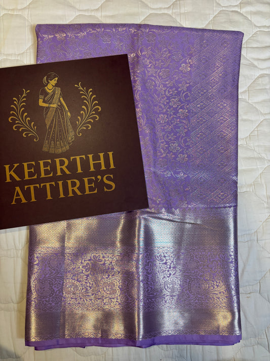 Elegant light lavendra Semi Silk Saree with Intricate Gold Design