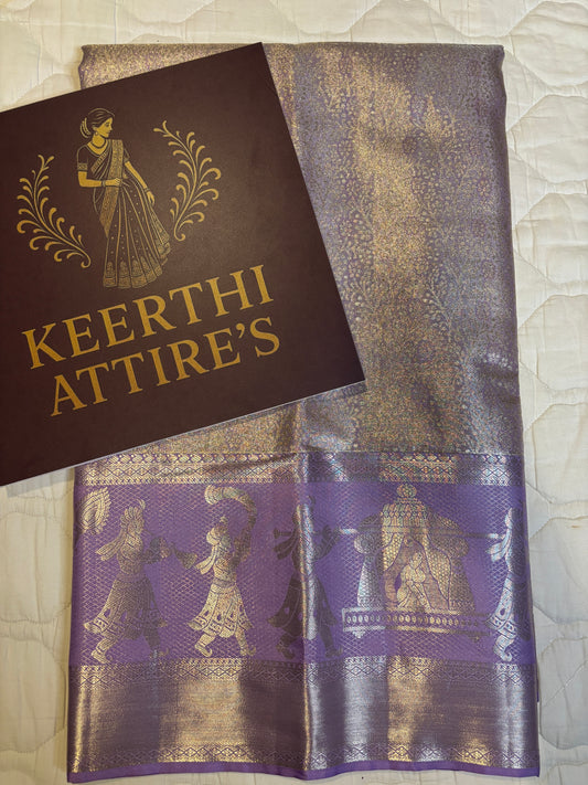Elegant gold-Purple tissue pattu Saree with Intricate Palaki Design