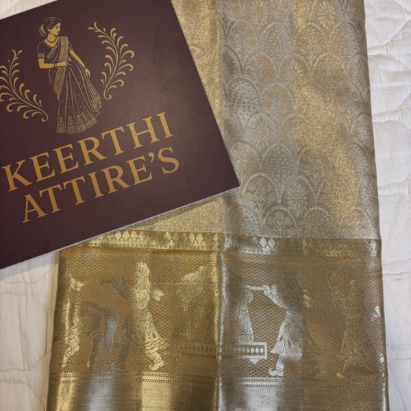 Elegant Gold Sari with Palaki Design in tissue kanchipattu