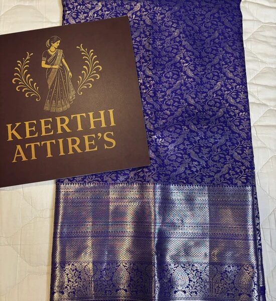 Elegant Blue Kanchipuram tissue Saree with Golden and Navy Blue big border Accents